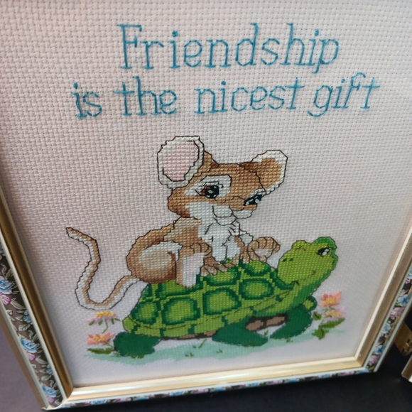 Needlepoint Finished In Frame Desk Decor Gorgeous! Turtle Rabbit Mouse Canada - Picture 9 of 16